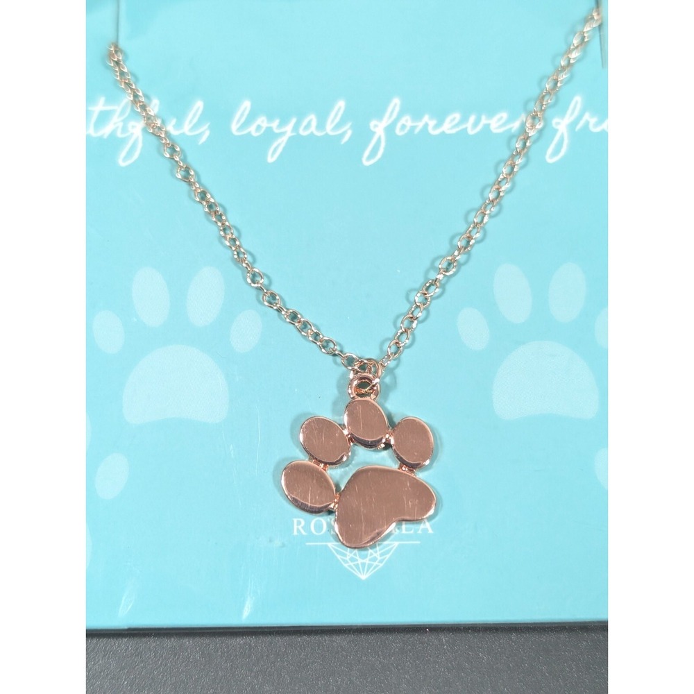 Rose Gold Tone Paw Print Necklace Faithful Loyal Forever Friend